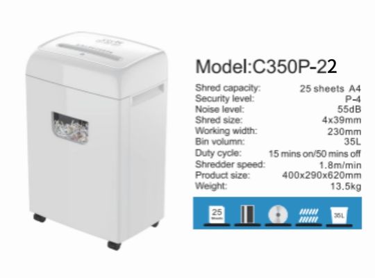 Novo Produto Triturador de Papel Pesado Big Bin 35L 22 Folhas Corte Cruzado Para Escritório uso doméstico C350P-22